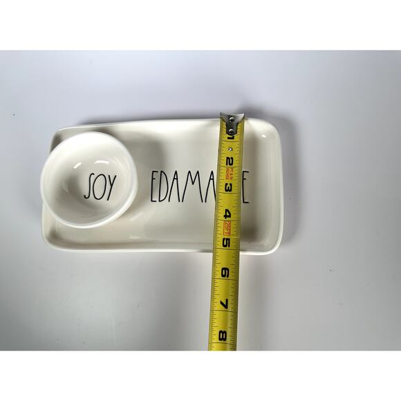 Rae Dunn “Soy” & “Edamame” Attached Bowl on Rectangular Plate 5"x9" Ceramic NWOT - Picture 4 of 5